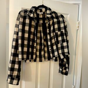 HYFVE long sleeve plaid button up cropped top in black and cream